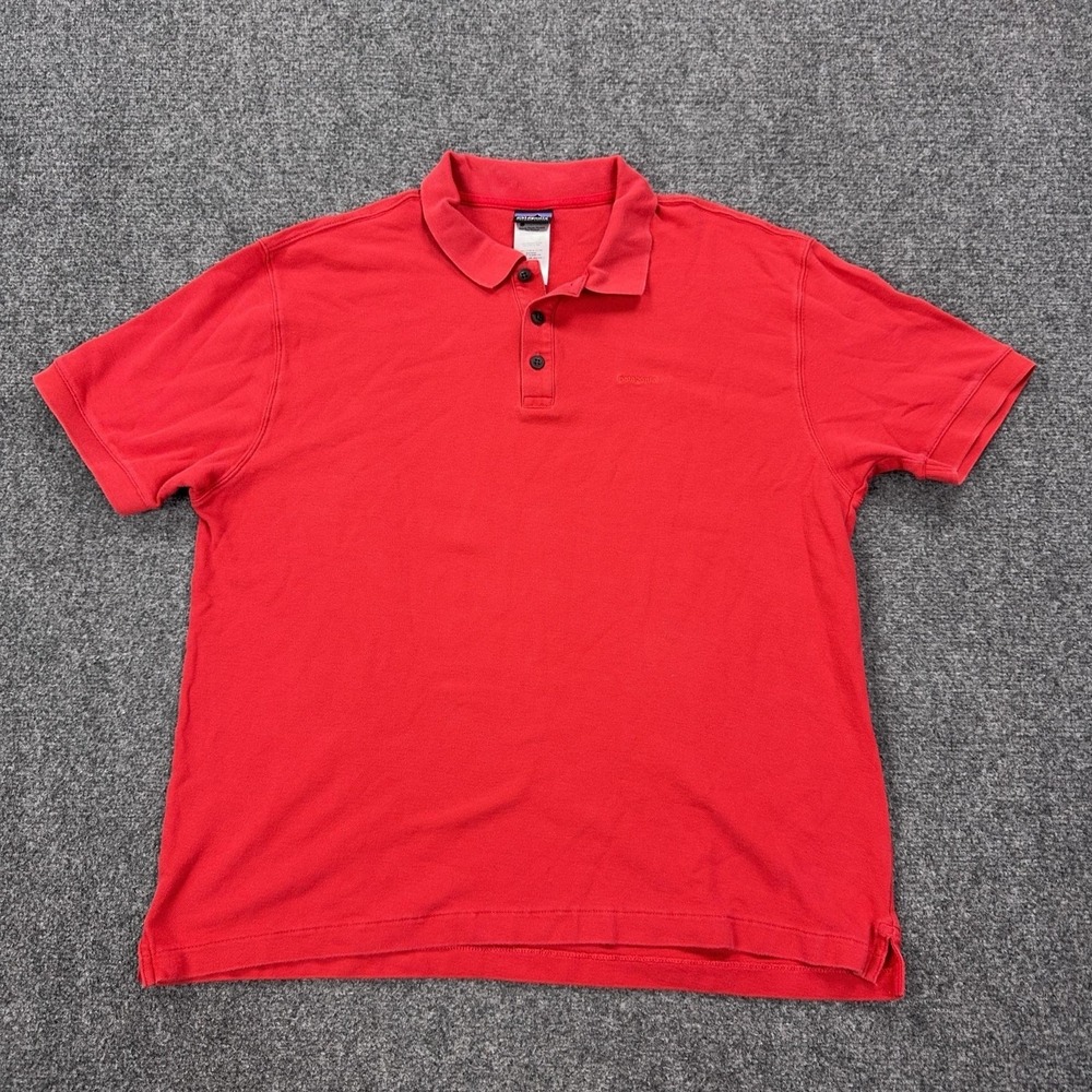 Patagonia Polo Shirt Mens L Red 100% Organic Cotton piqué Knit Casual Solid Logo